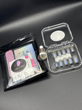 Short-Length Coffin Green/Blue Cat Eye Gel Polish Press-On Nails (Size Medium)