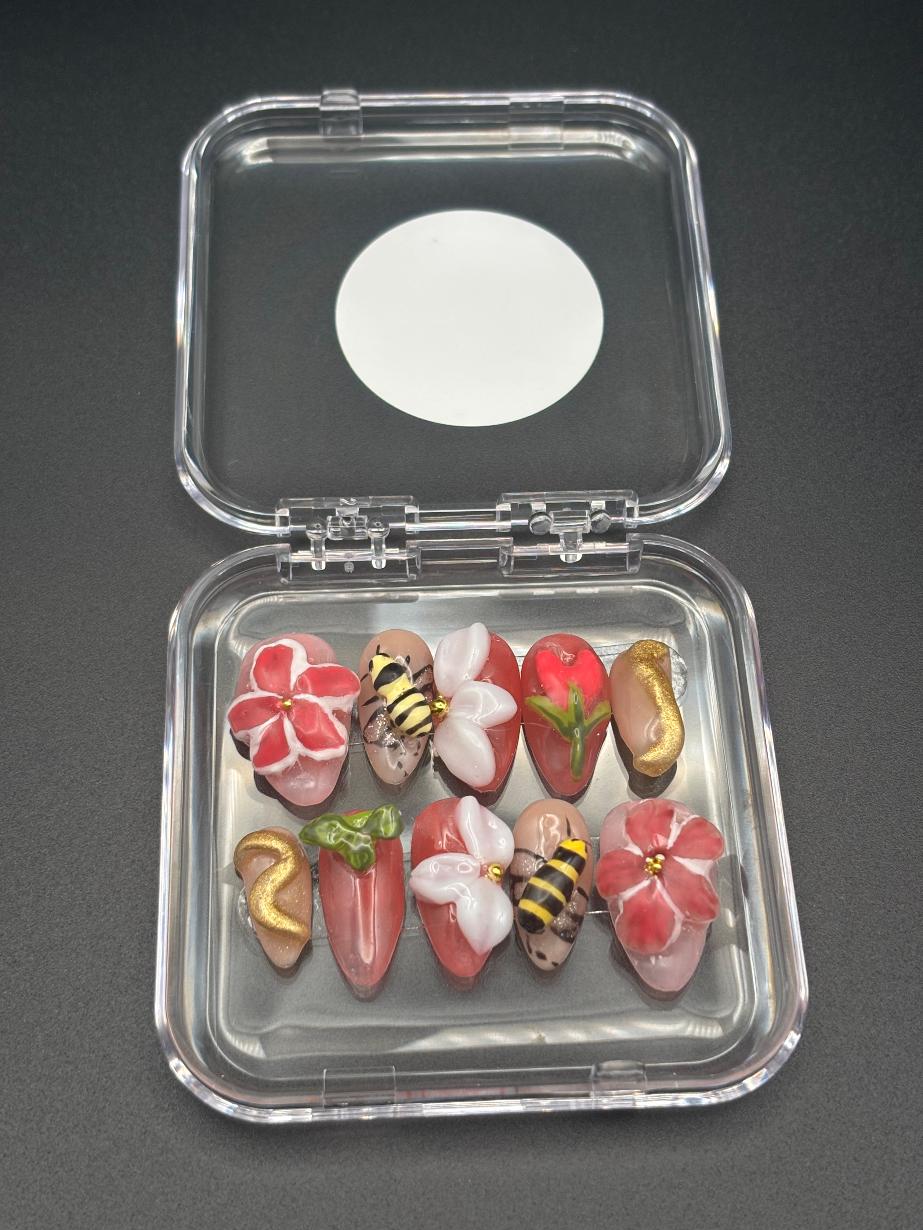 Medium-Almond Spring/Summer 3D Nail Art Set (Size Small-Medium)